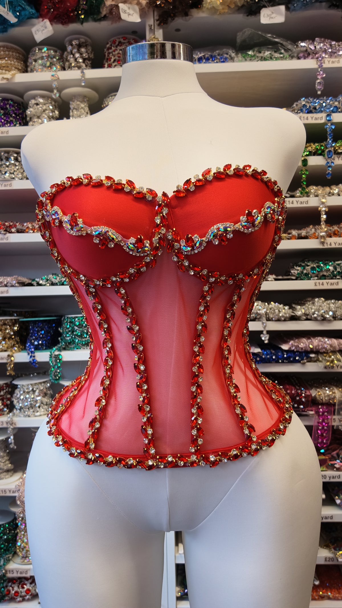 Rhinestone Transparent Corset (Red)
