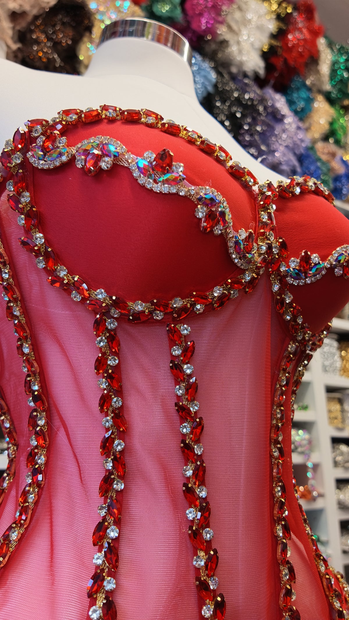 Rhinestone Transparent Corset (Red)